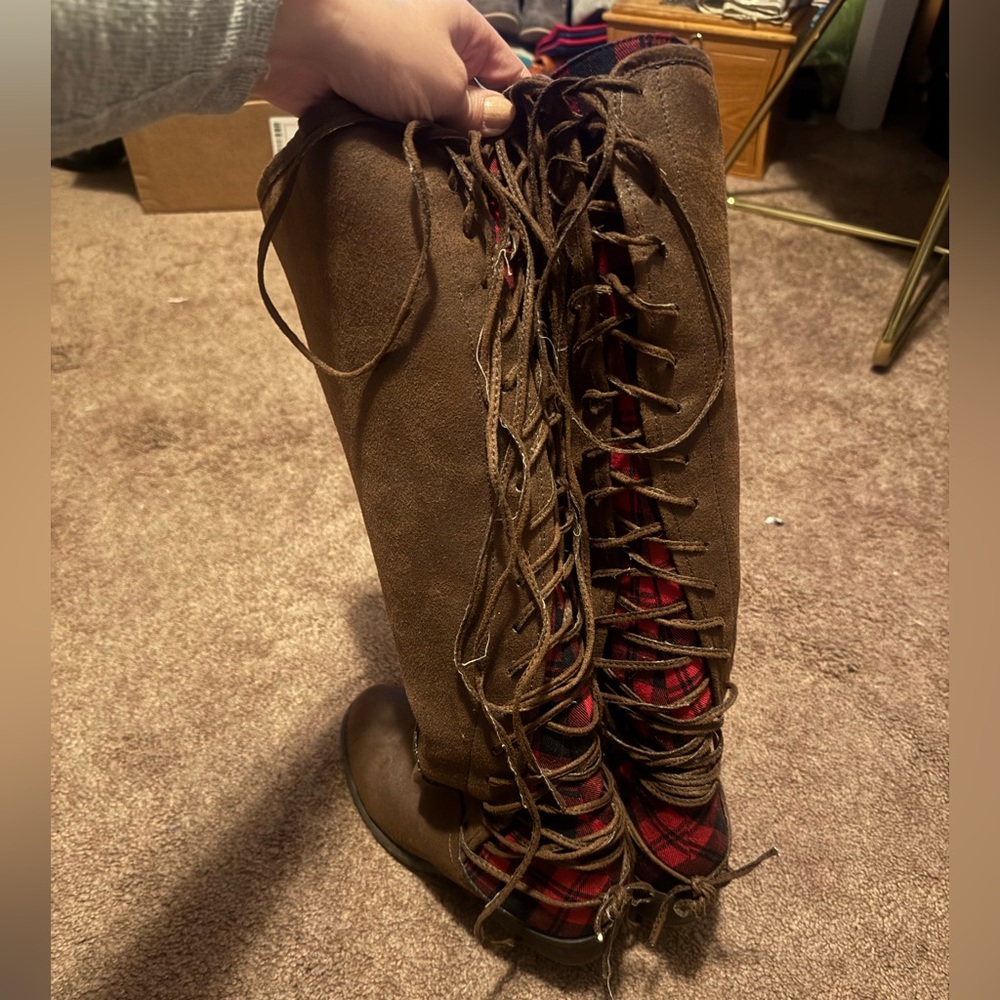 Plaid Detail Fashion Boots